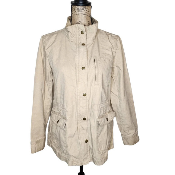 Talbots Womens Cotton Anorak Khaki Jacket Coat Size Medium Beige - Picture 1 of 12